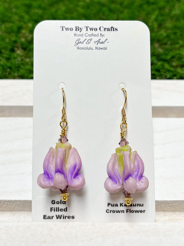 Large Purple Crown Flower Earrings (Gold-Filled)