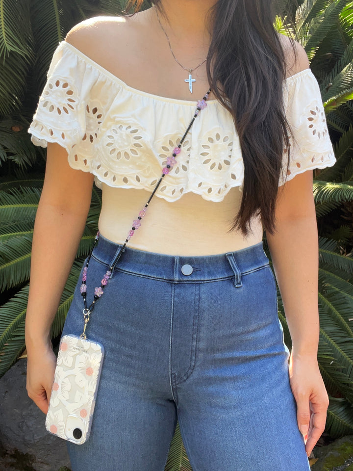 Purple Sakura Crossbody Phone Strap