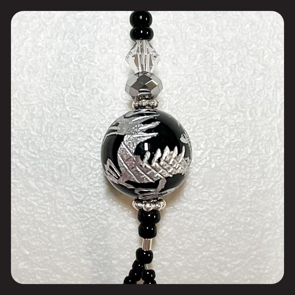 Onyx Dragon Ball Key Leash (Silver Etch)