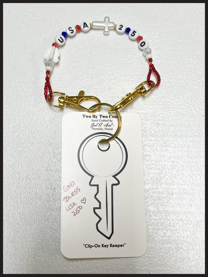 God Bless USA 250th Birthday Clip On Keychain (Gold Hardware)