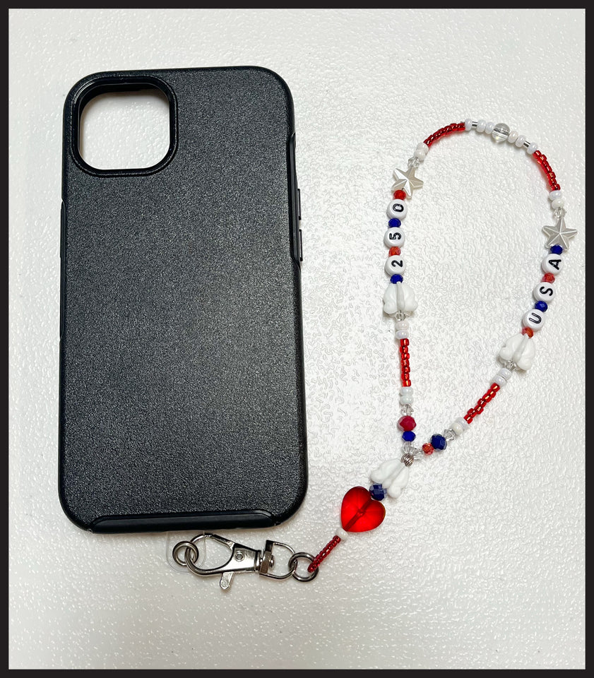 USA 250th Birthday Phone Wristlet (Silver Hardware)