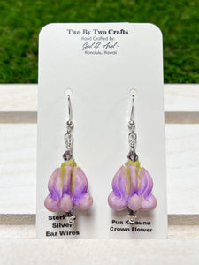 Large Purple Crown Flower Earrings (Sterling Silver)