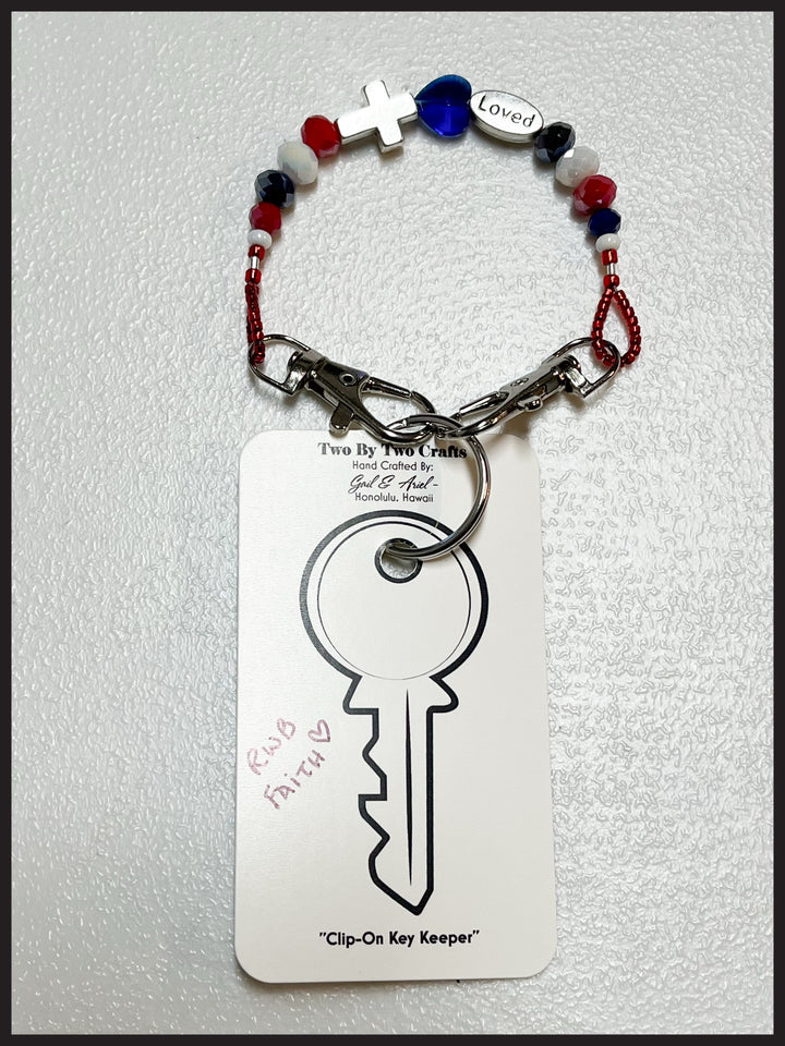Red, White & Blue Loved Clip On Keychain (Silver Hardware)