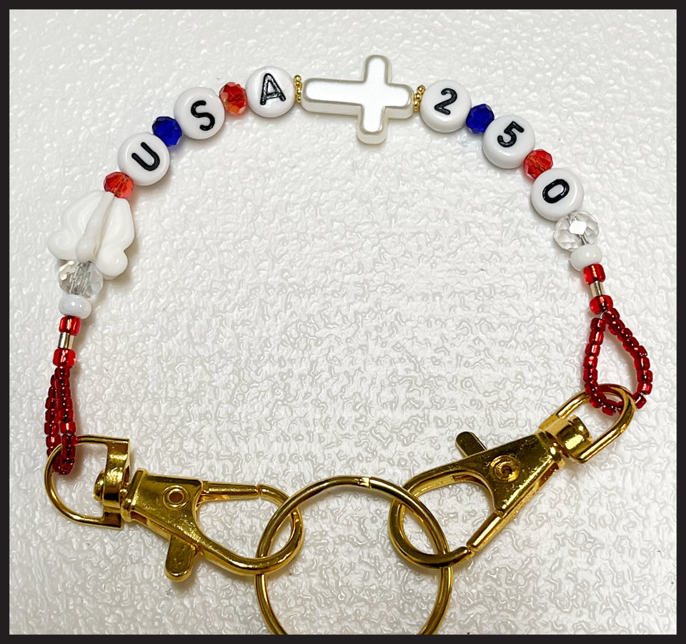 God Bless USA 250th Birthday Clip On Keychain (Gold Hardware)