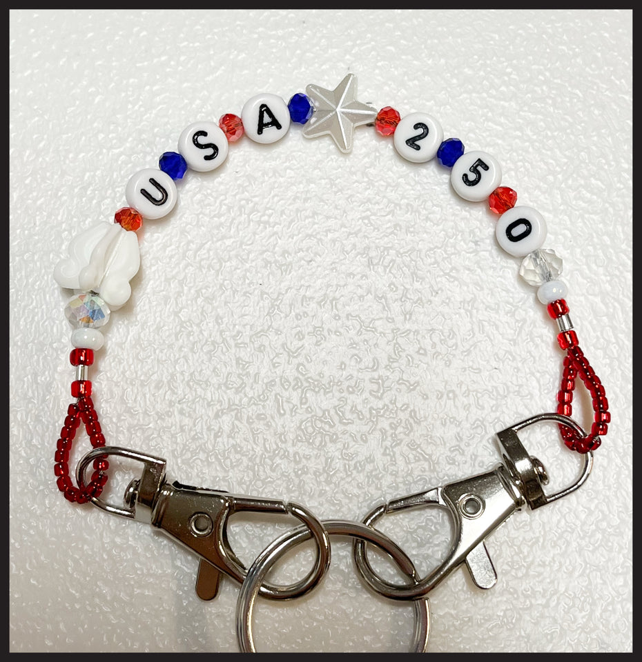 USA 250th Birthday Clip On Keychain (Silver Hardware)