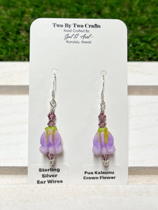 Small Purple Crown Flower Earrings (Sterling Silver)