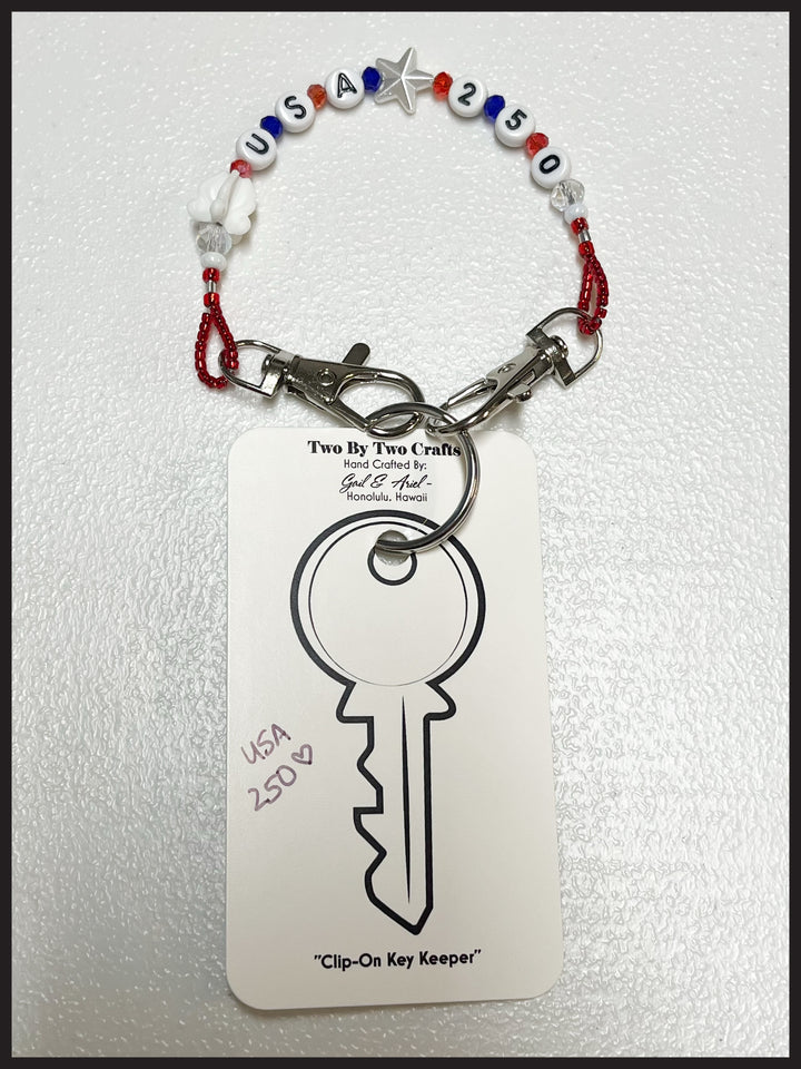 USA 250th Birthday Clip On Keychain (Silver Hardware)