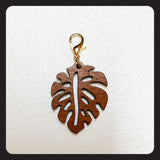 Wood Monstera Charm (gold colored hardware)
