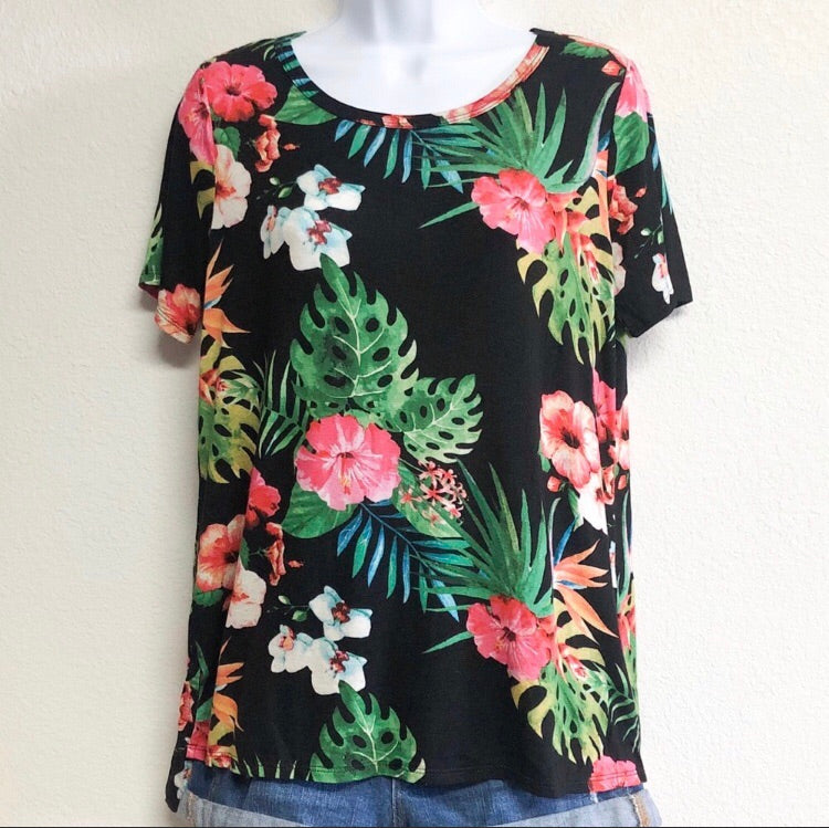 Tropical Print Short Sleeved Top