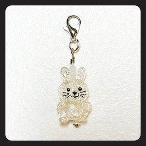 Glitter Bunny Charm (silver colored hardware)