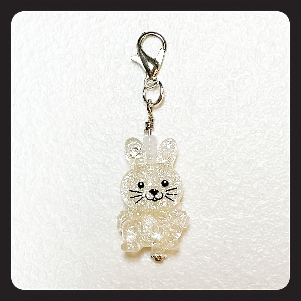 Glitter Bunny Charm (silver colored hardware)