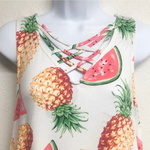 Watermelon & Pineapple Criss Cross Tank Top