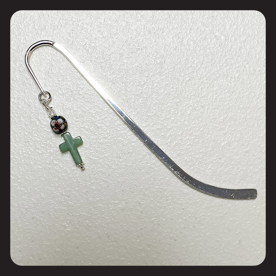 Aventurine Cross & Dark Blue Cloisonné Book Marker